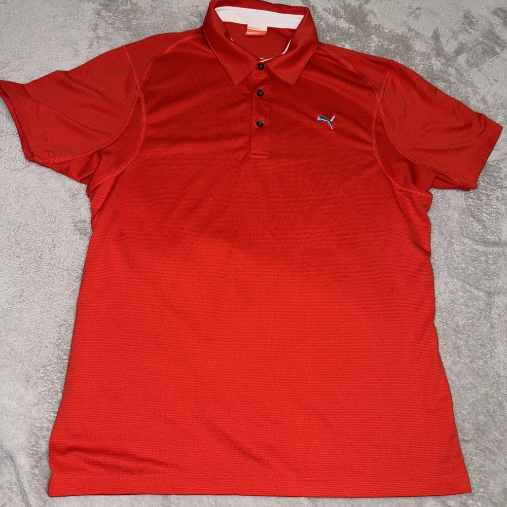 PUMA Performance Polo Shirt Large Men L Sport Cool Cell Short Sleeve Orange