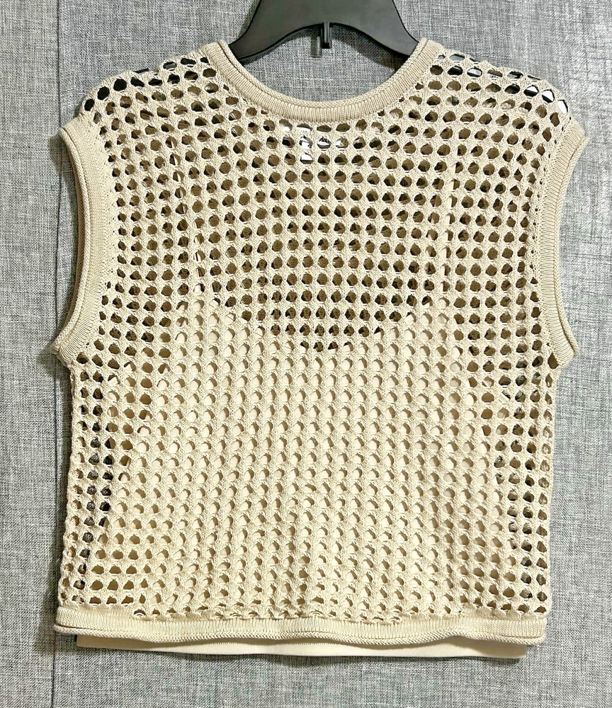 Steve Madden Small Beige Cami-Lined Crochet Tank Top