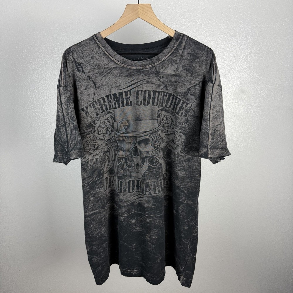 Xtreme Couture Dead or Alive Skull AOP MMA Cyber Y2K Vintage T Shirt Size 2XL