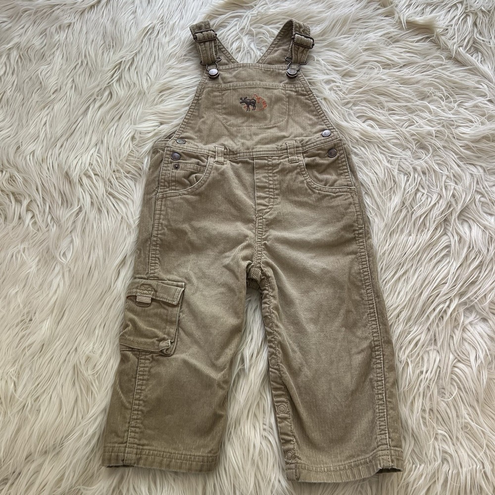 Vintage Y2K Gymboree Beige Corduroy Overalls Embroidered Moose Size 18-24 Months
