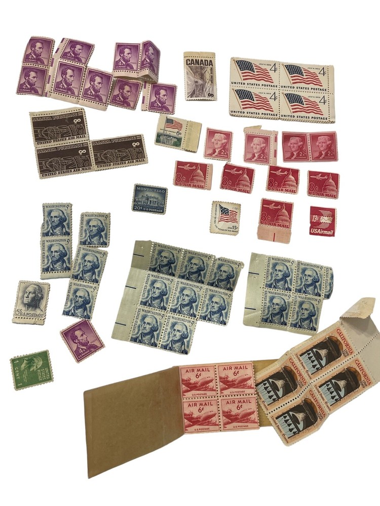 Vintage US Air Mail Postal Stamps LOT 1943-1969 Unused Lincoln Washington Flags