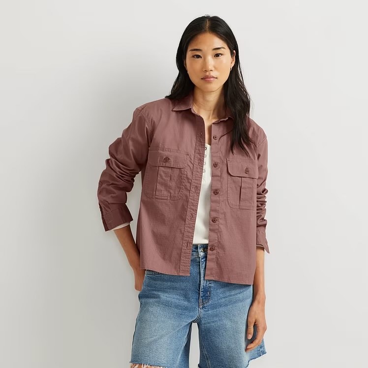 Eddie Bauer Cotton Ripstop Utility Shirt, L, plum, unworn.