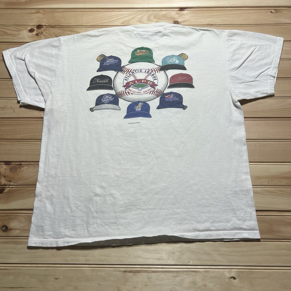 Vintage 90s Y2K Atlantic League Professional Baseball Hat Graphic Shirt Size XL