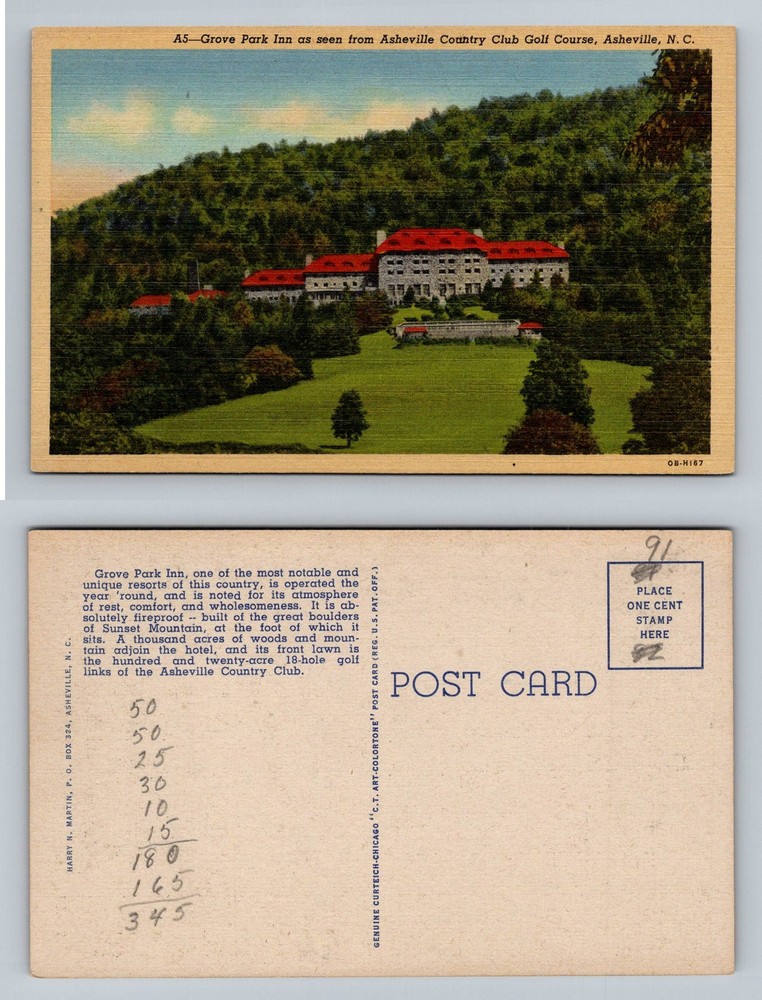 Asheville, NC-North Carolina, Grove Park Inn Golf View Vintage Postcard