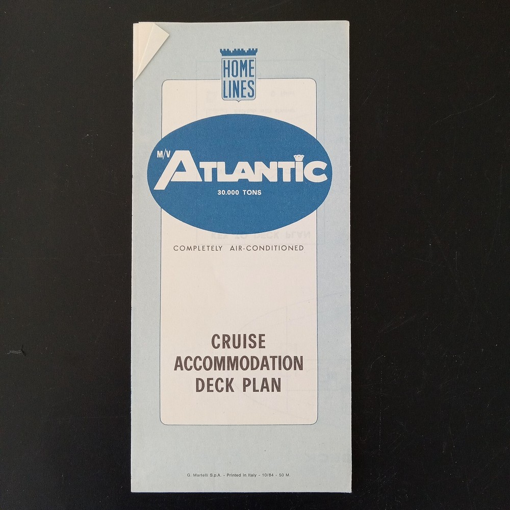 m/v ATLANTIC Home Lines Cruise Accommodation Fold Out Deck Plan Brochure 1984-image