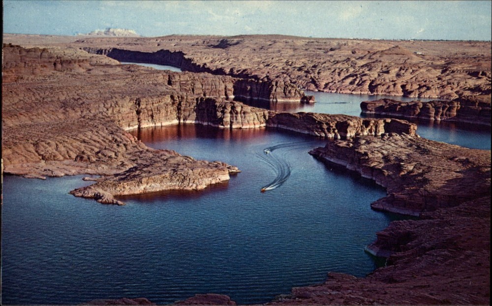 Glen Canyon ~ Colorado River Utah Arizona aerial view ~ 1960s-70s postcard