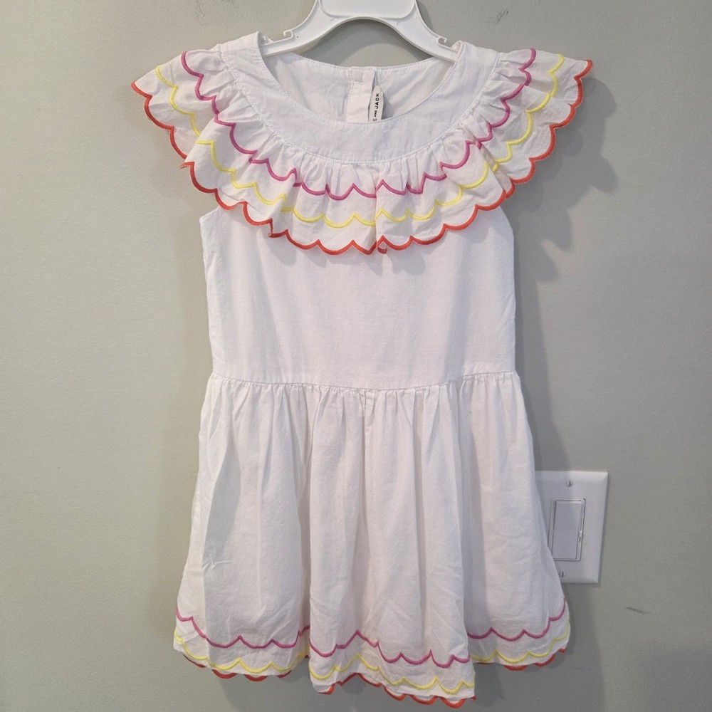 Janie And Jack Girls Sundress White Ruffle Scalloped Trim Sz 5