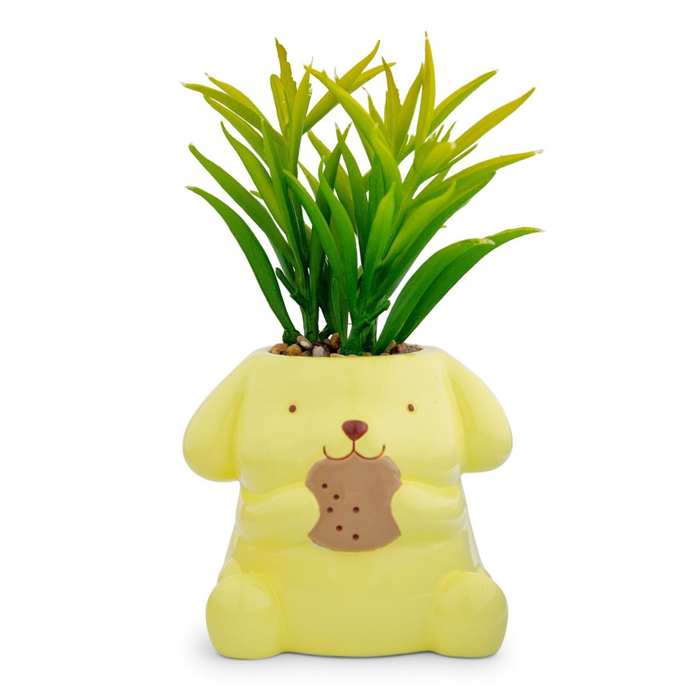 Sanrio Pompompurin 3-Inch Ceramic Mini Planter with Cute Artificial Succulent