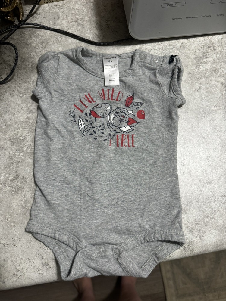 Carhartt Toddler One Piece Bodysuit 6 month grey with flowers