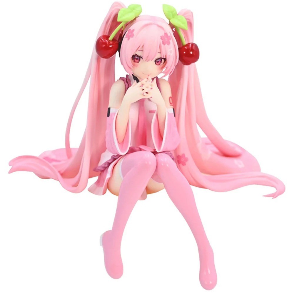 New Hatsune Miku Anime Figure Toys Pink Cherry Dress Cartoon PVC Action Figurine