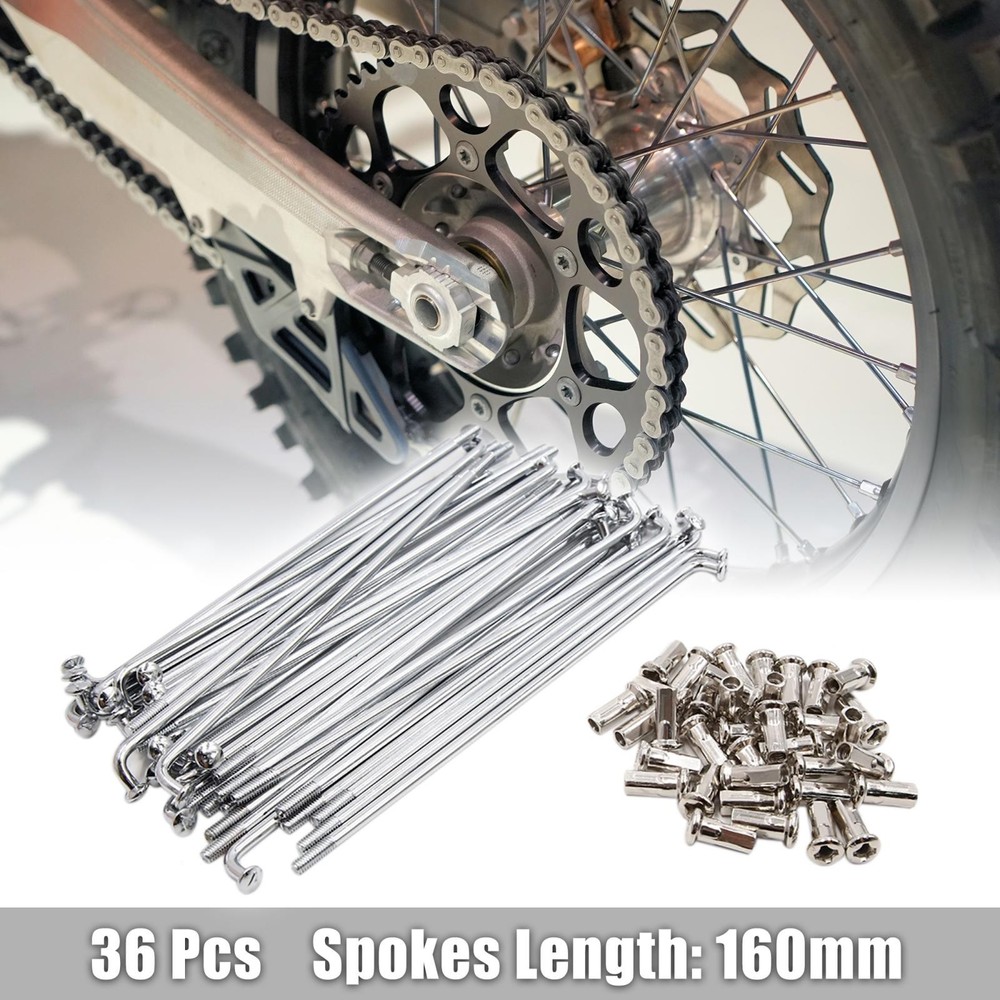 36pcs Silver Tone 4mm Thread Dia 170mm Length Motorcycle Wheel Spokes w Nipple