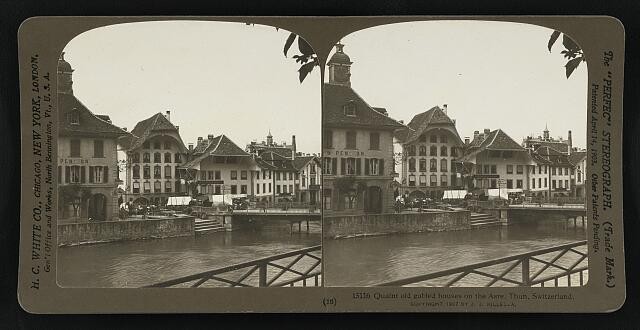 Photo:Quaint old gabled houses on the Aare, Thun, Switzerland
