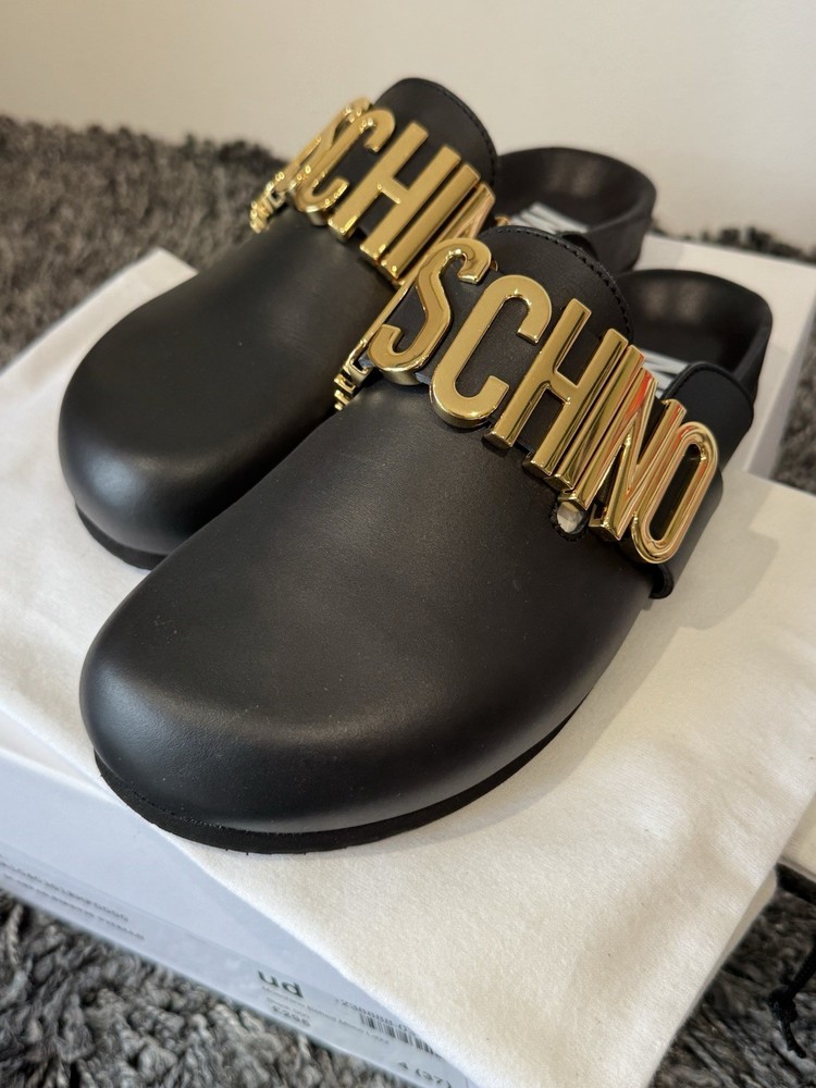 Moschino Logo-Plaque Leather Mules UK4/IT37 - Brand New With Packaging