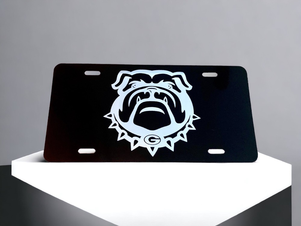 Georgia Bulldogs Fan Laser Engraved License Plate Matte Black Metal Car Tag Gift