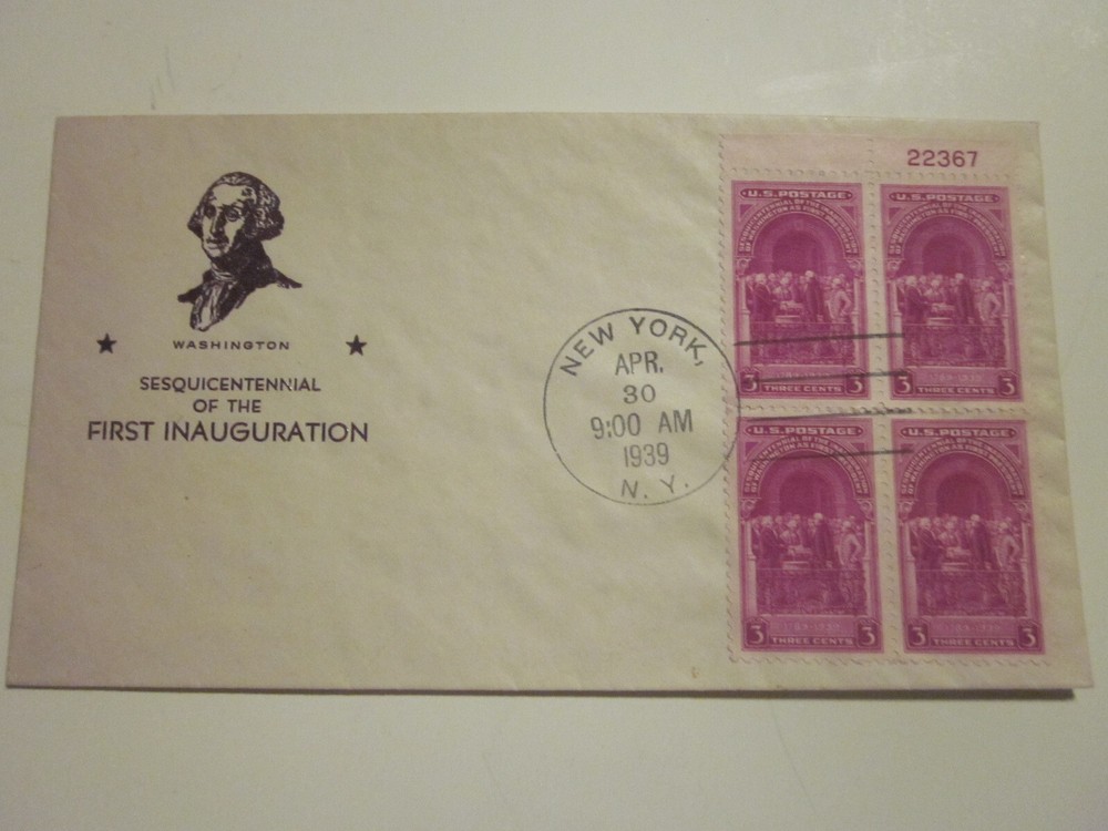US Washington FDC Scott 854 Plate Block of 4 Thermograph Cachet Stamp