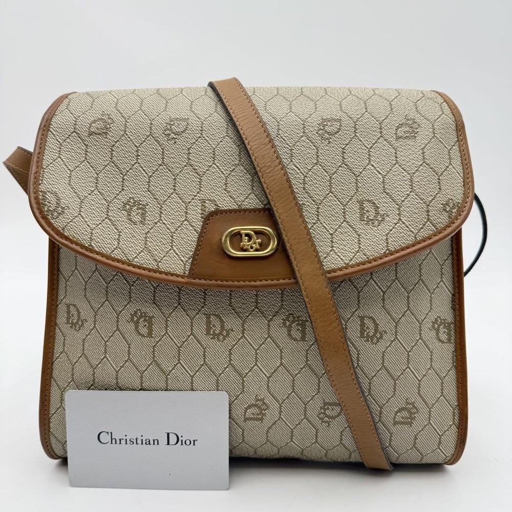Christian Dior Honeycomb PVC Leather Logo Shoulder Bag Fitting New