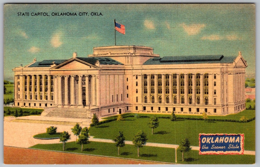 Vtg Linen Postcard State Capitol Building Oklahoma City, OK 1940s