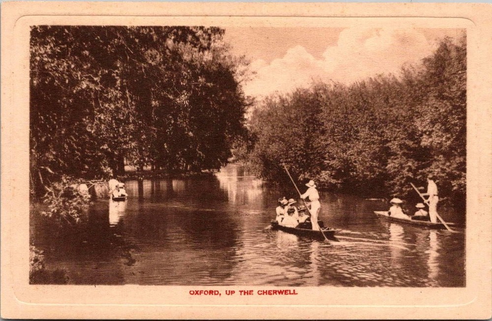 Oxford Up The Cherwell River Boats People RPPC Real Photo Postcard