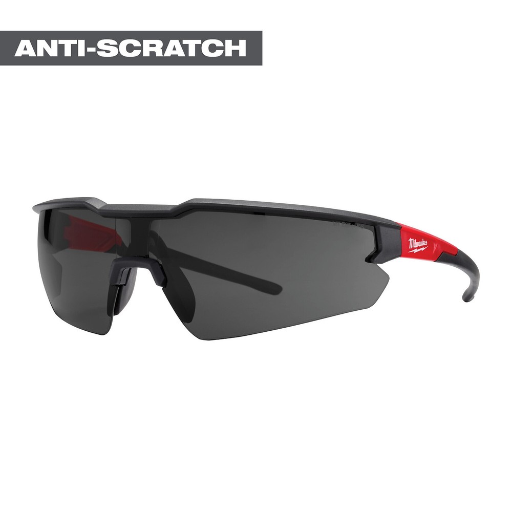 Milwaukee Anti-Scratch Safety Glasses,Tinted Lenses, Black/Red Frames, Model#