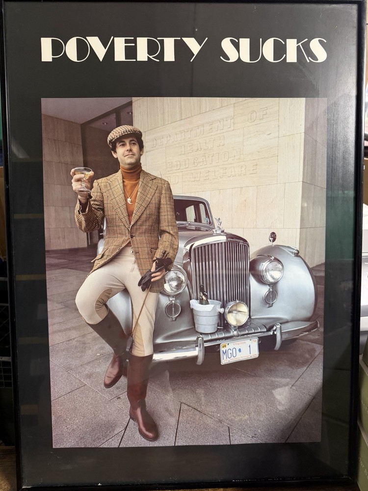 Vintage Poverty Sucks Poster Framed Rolls Royce Bentley Style Wall Art FIGI