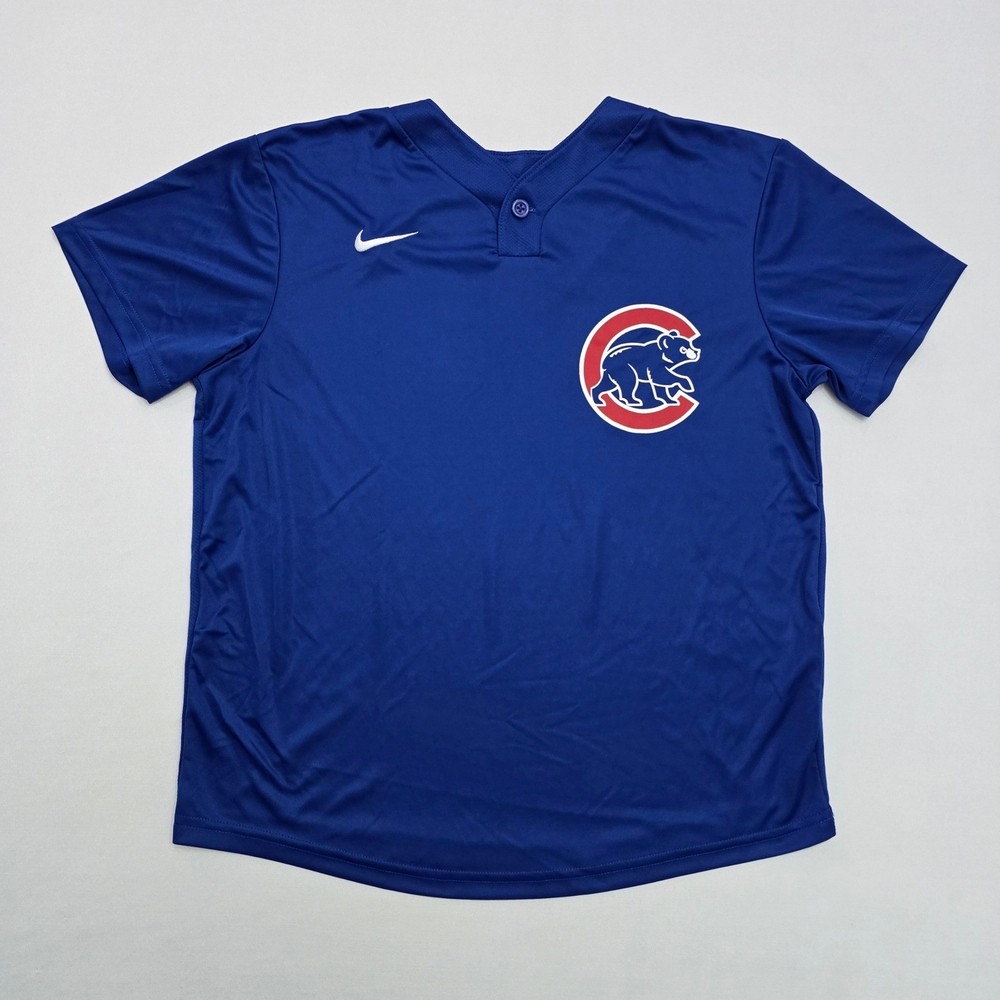 Nike Chicago Cubs MLB Boys Blue Henley Batting Practice Jersey Shirt Size Large