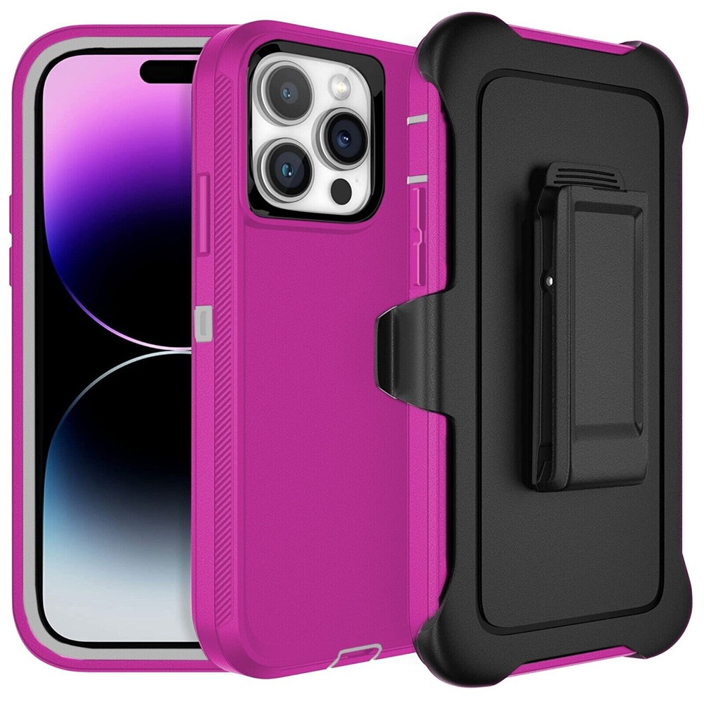 Pink Rugged Defender Case for iPhone 17 /16/15/14/ with Belt clip Fits Otter Box