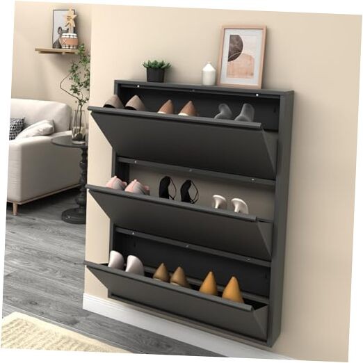 3-Drawer Black Metal Shoe Cabinet for Entryway Storage