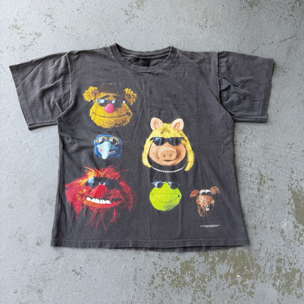 Vintage 90s The Muppets Jim Henson Shadow Faded Black Graphic T Shirt Size Large