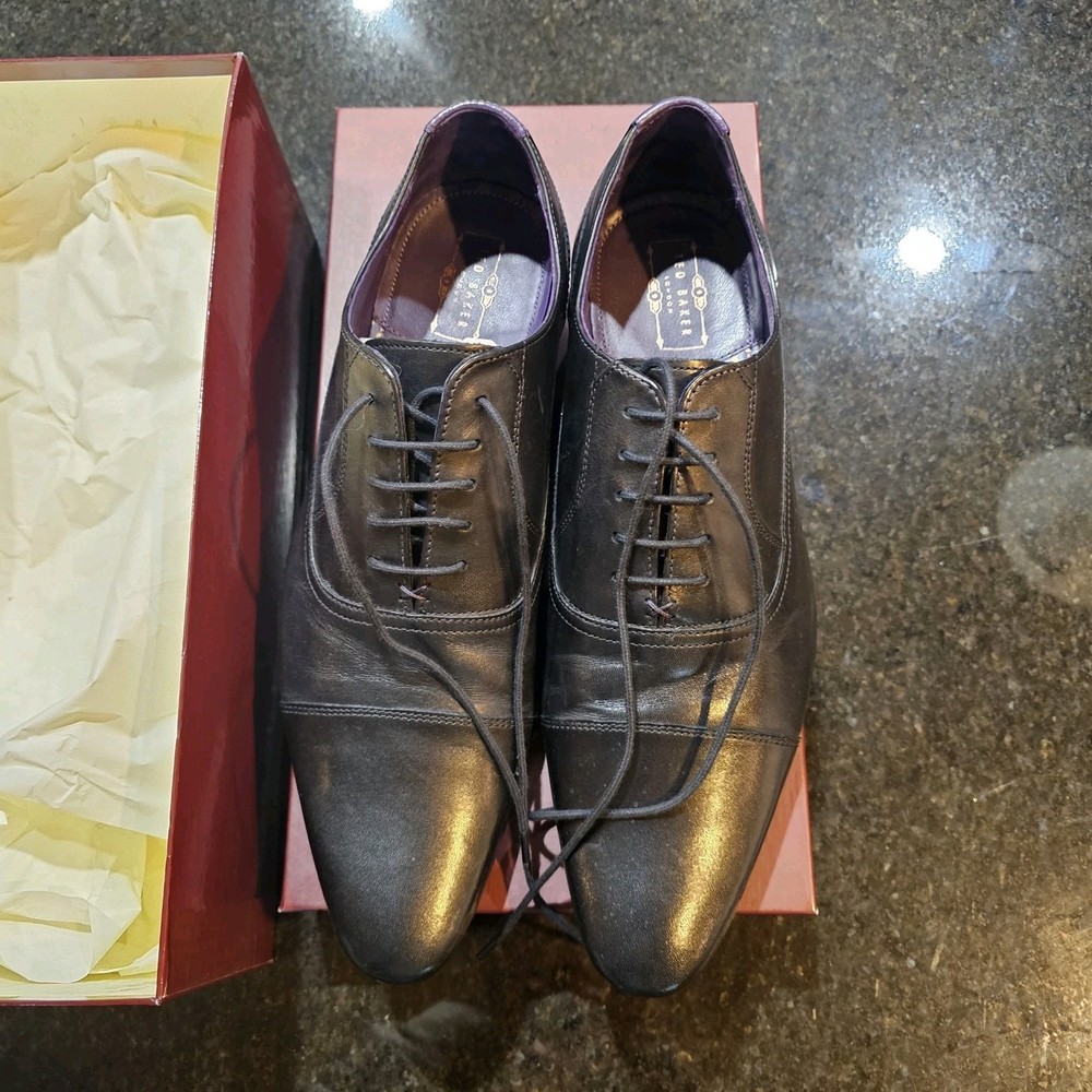 Ted Baker Men's Black Leather Cap Toe Oxford Dress Shoes US 9.5