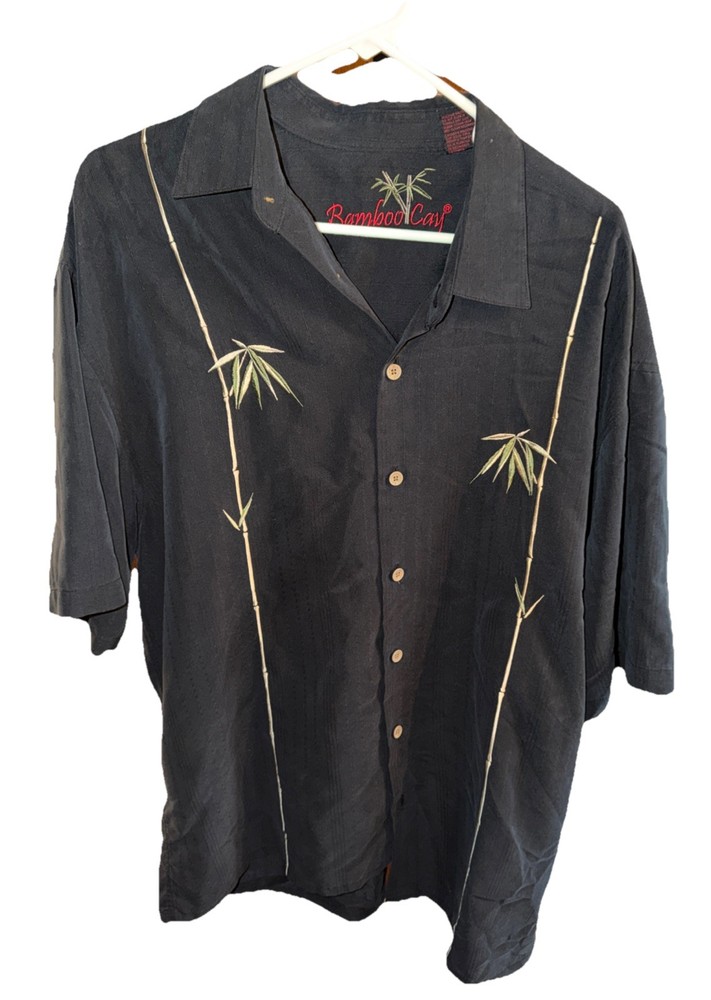 Bamboo Cay Shirt Mens XL DARK BLUE Embroidered Bamboo Hawaiian Aloha Camp Casual