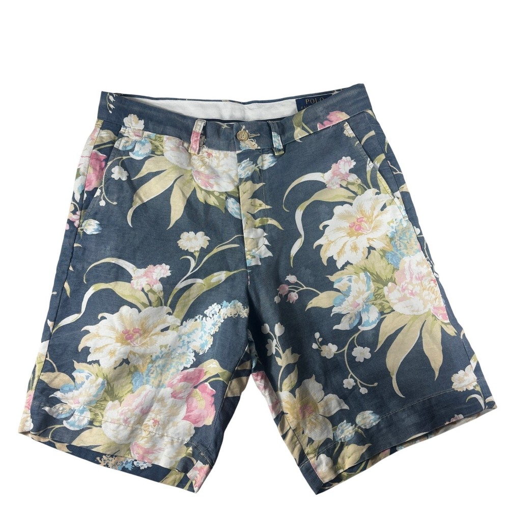 Polo Ralph Lauren Shorts Mens 30 Blue Floral Linen Blend Classic Fit 9