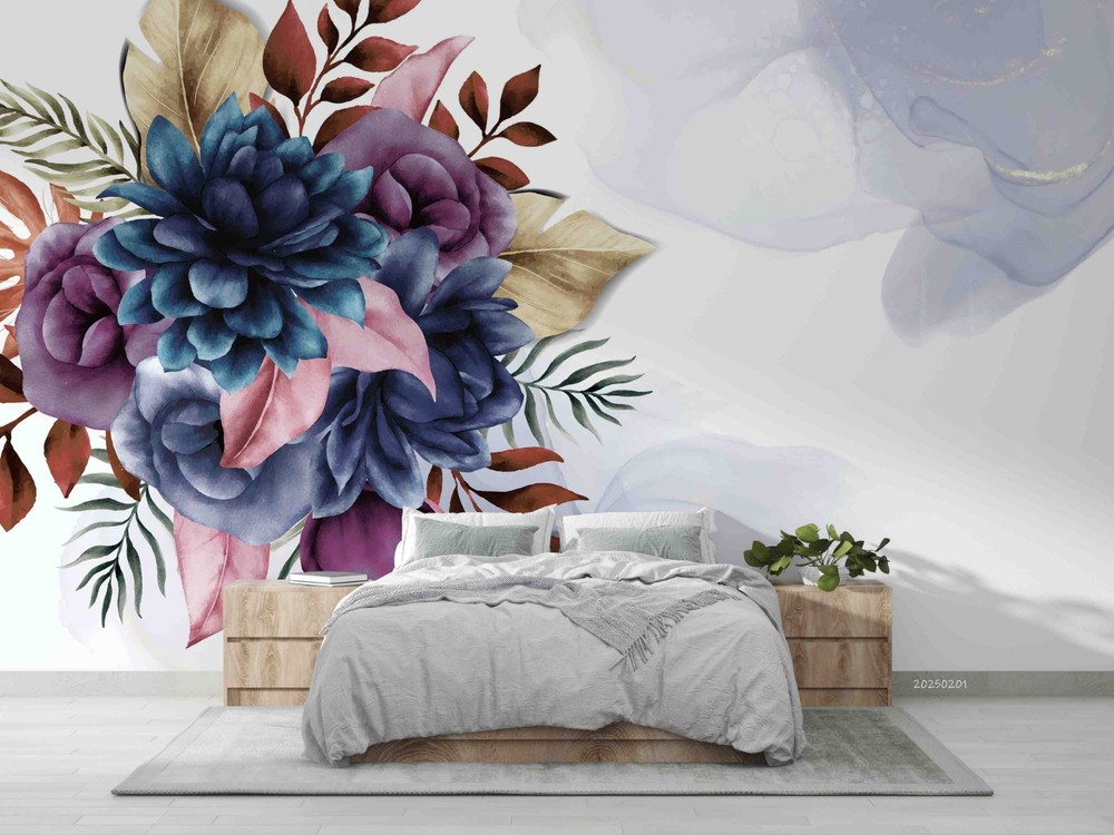 3D Flowers Plants Watercolor Wall Murals Wallpaper Murals Wall Sticker 3