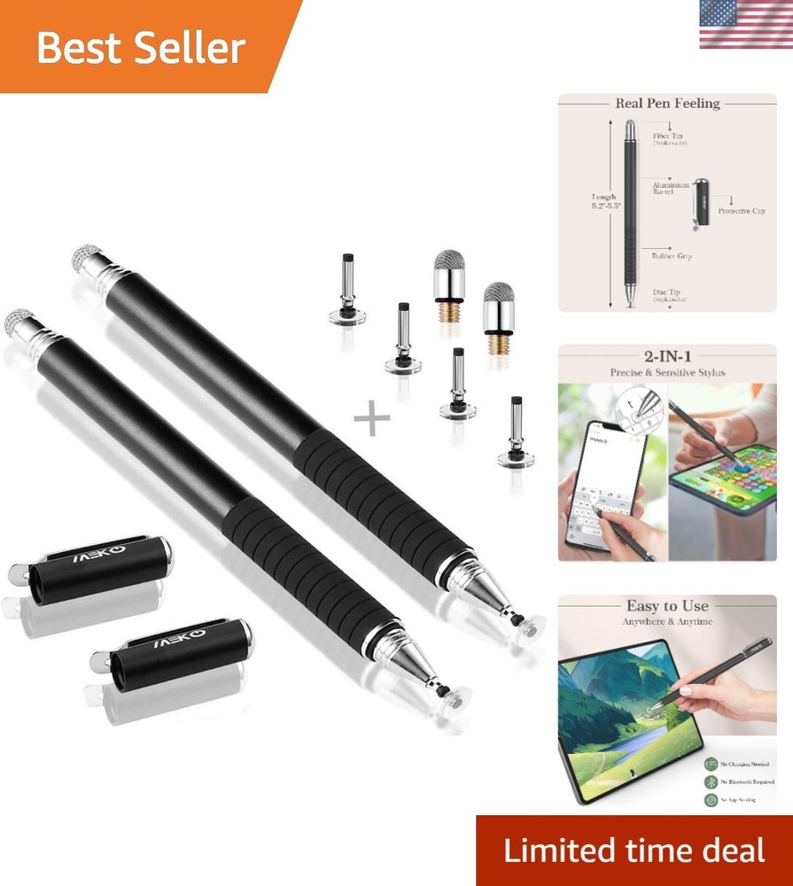 Precise Disc Stylus Touch Pen Set - 2 Pack for Touchscreens - Black-image