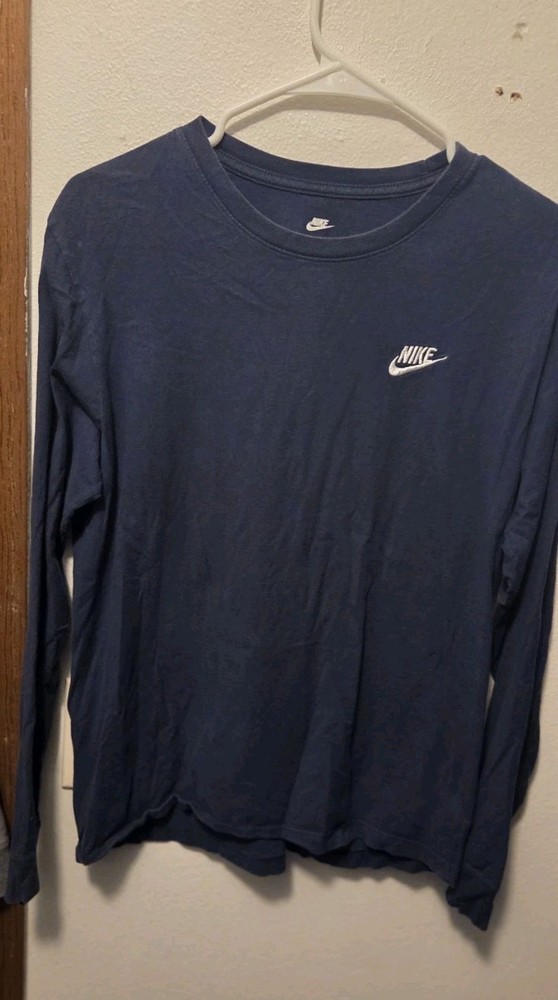 Nike The Nike Tee Men’s Long Sleeve Crew Neck Solid Blue Logo T-Shirt Size P