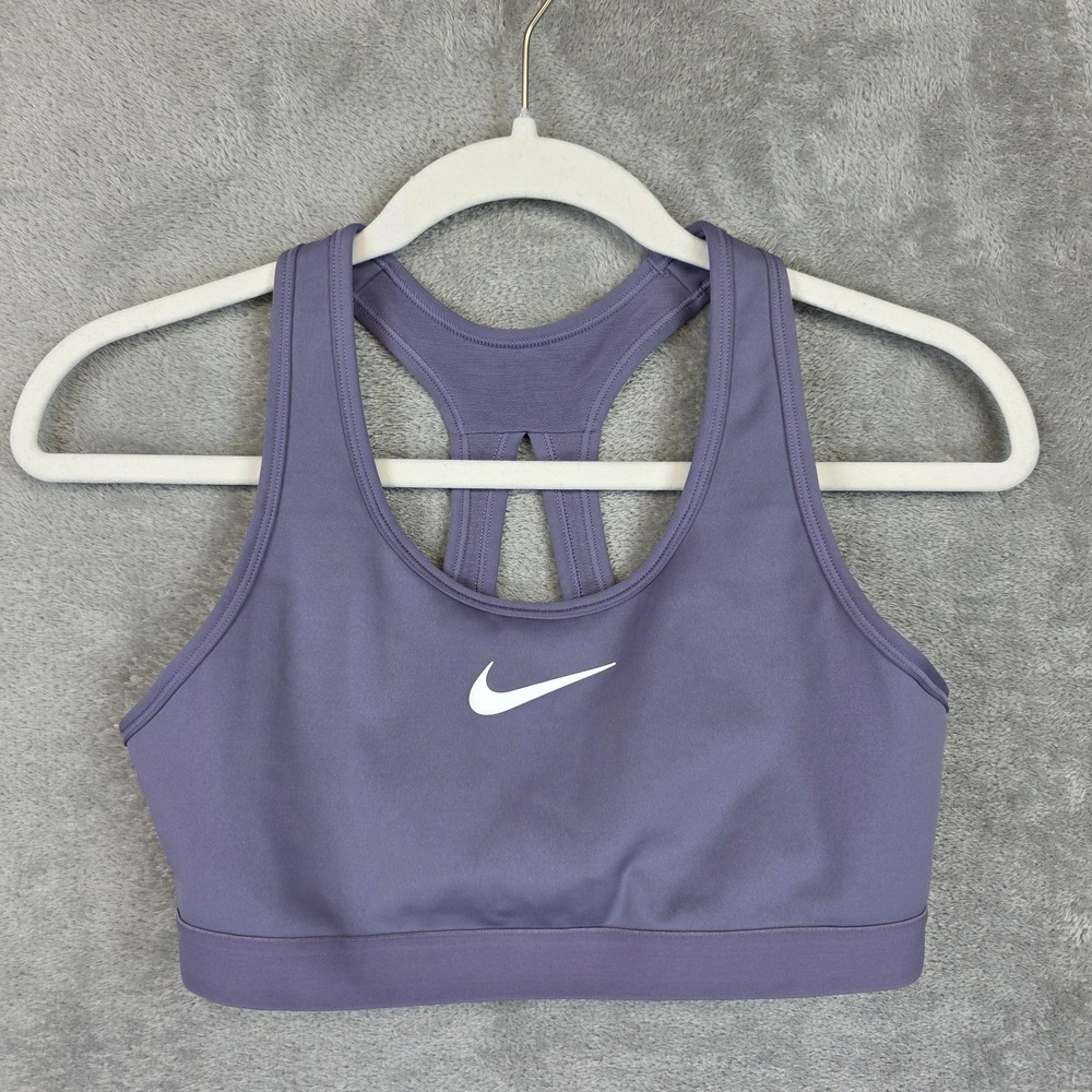 Nike Sports Bra Womens Medium Purple Swoosh Dri-FIT Racerback Mesh Athletic