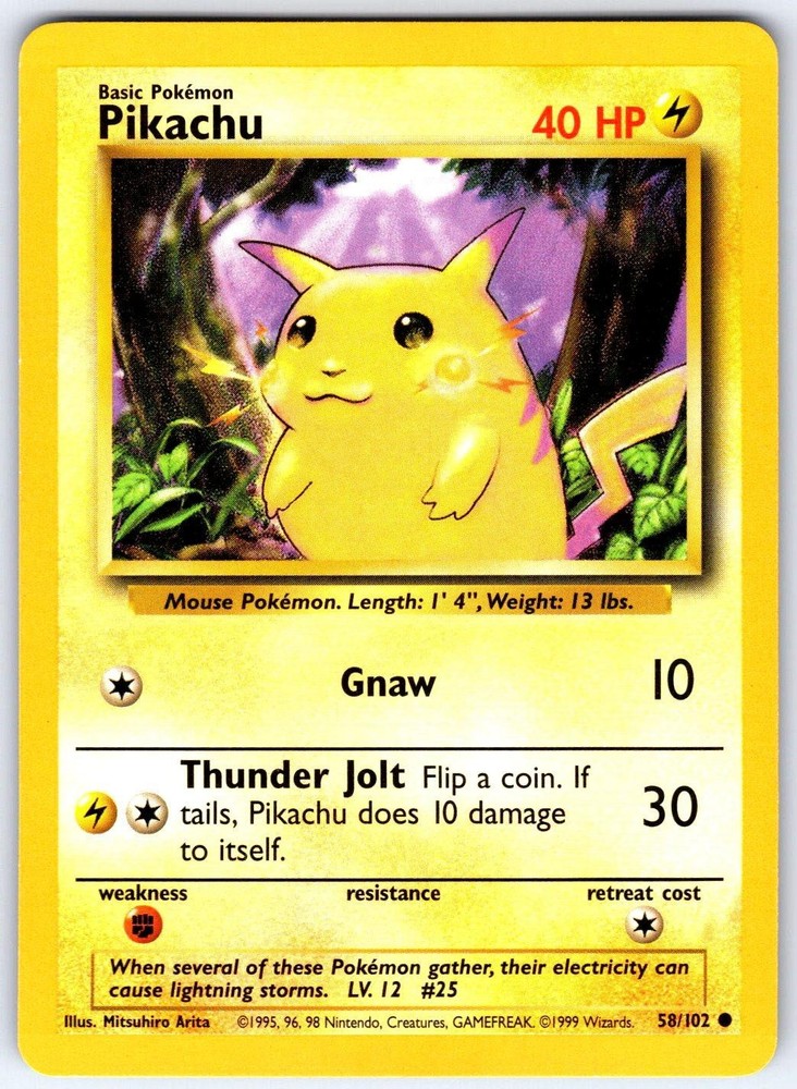 PIKACHU - Pokemon - 58/102 Base Set Unlimited - LP/MP