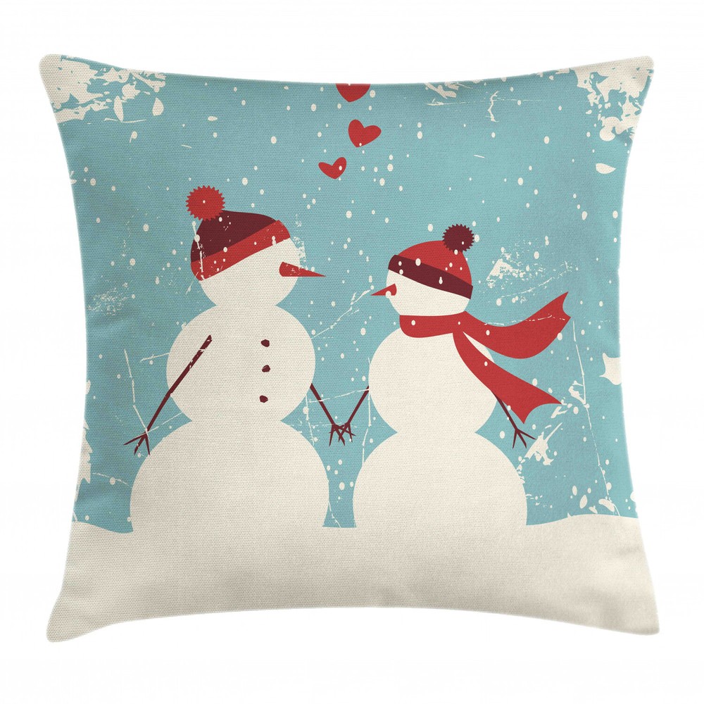 Christmas Snowman Couple Love Square Pillow Cover 20 Inch Cushion Case