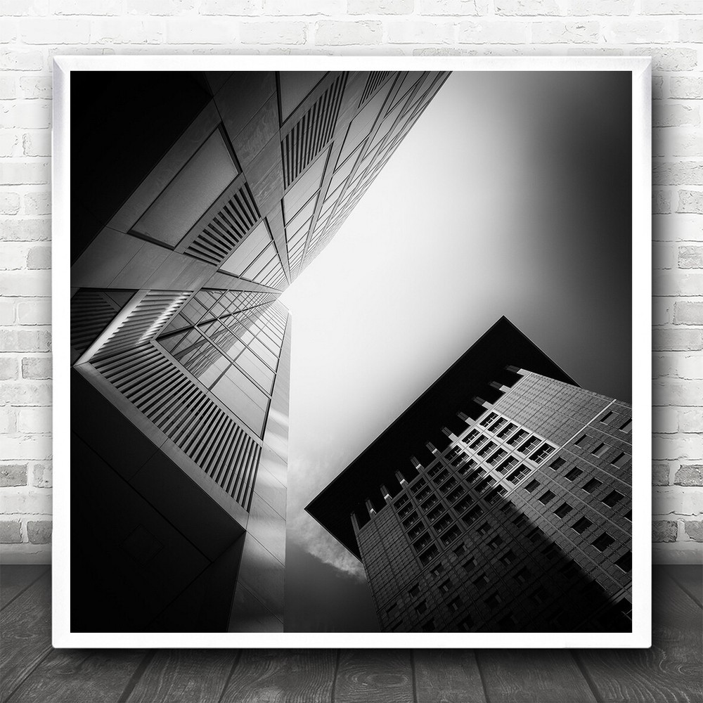 Building Baw Shadows Light Dark sky Windows Lines Perspective Square Art Print