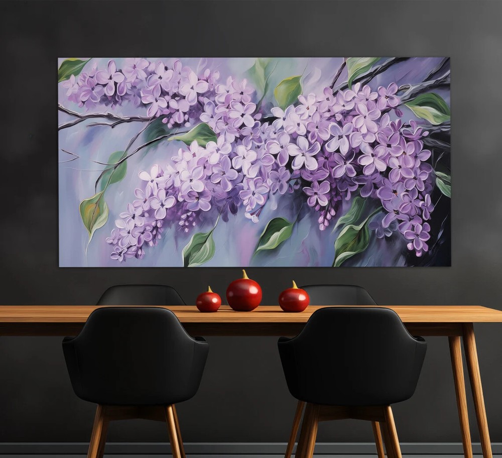 Lilac Flowers Purple Floral Painting Wall Art Canvas Unframed Print Art
