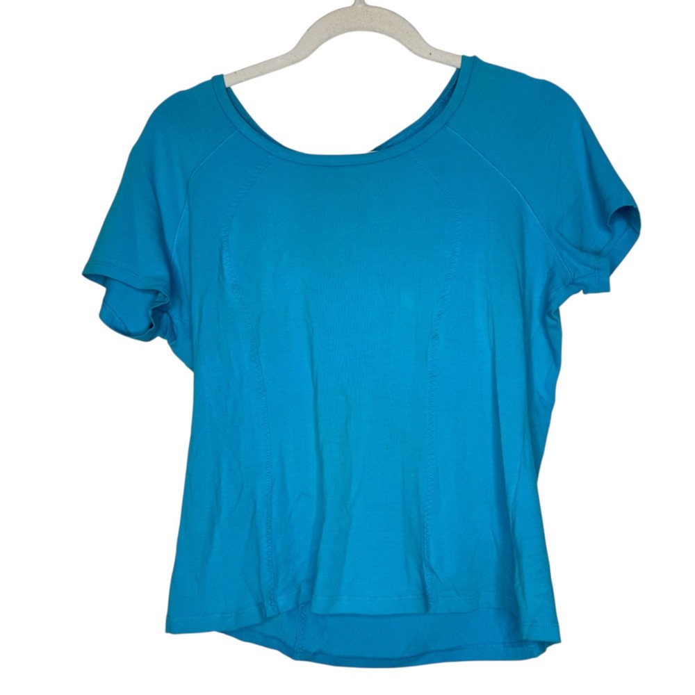 Max Mara Weekend Casual Cotton T-Shirt Bright Sky Blue Scoop Neck Size XL