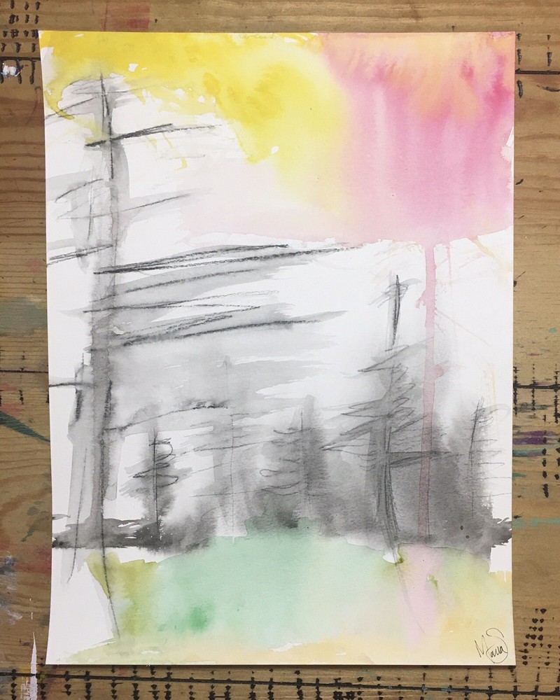 Maria Scalf Original Forest Pine Landscape Watercolor Painting 9x12 Nature Art