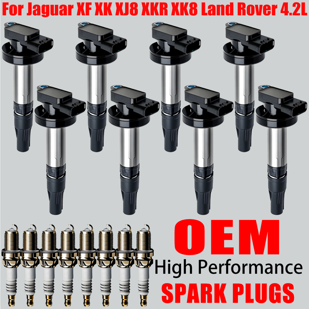 8X OEM Ignition Coil & Iridium Spark Plug For Jaguar XF XJ8 XK8 Land Rover 4.2L