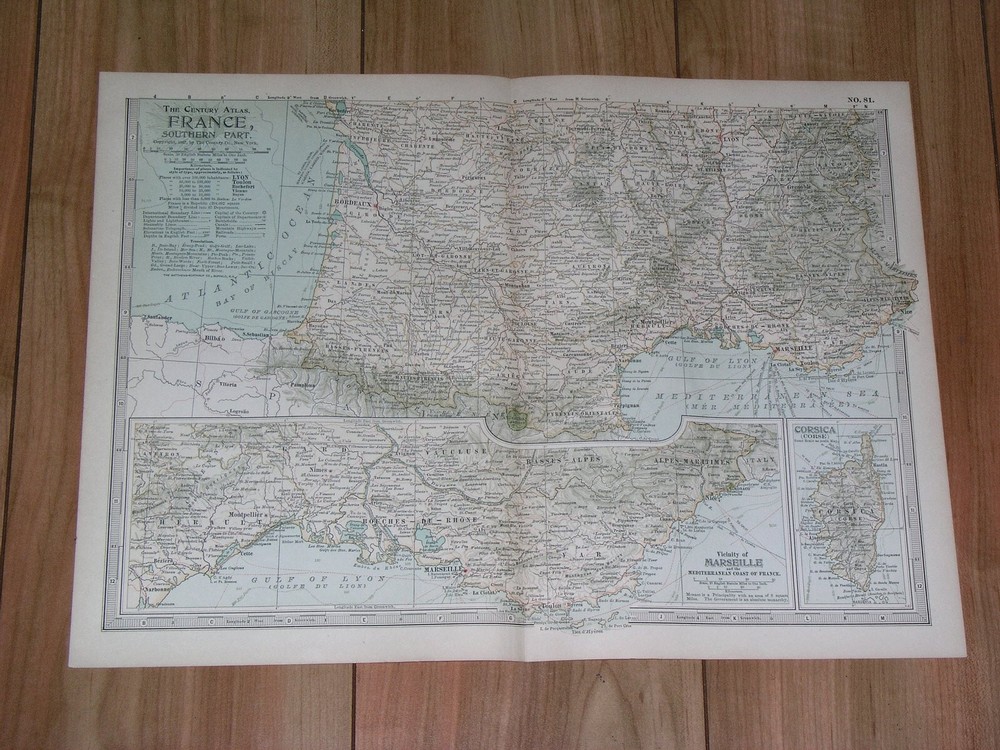 1897 Original Antique Map Of Southern France/  French Riviera Inset Map