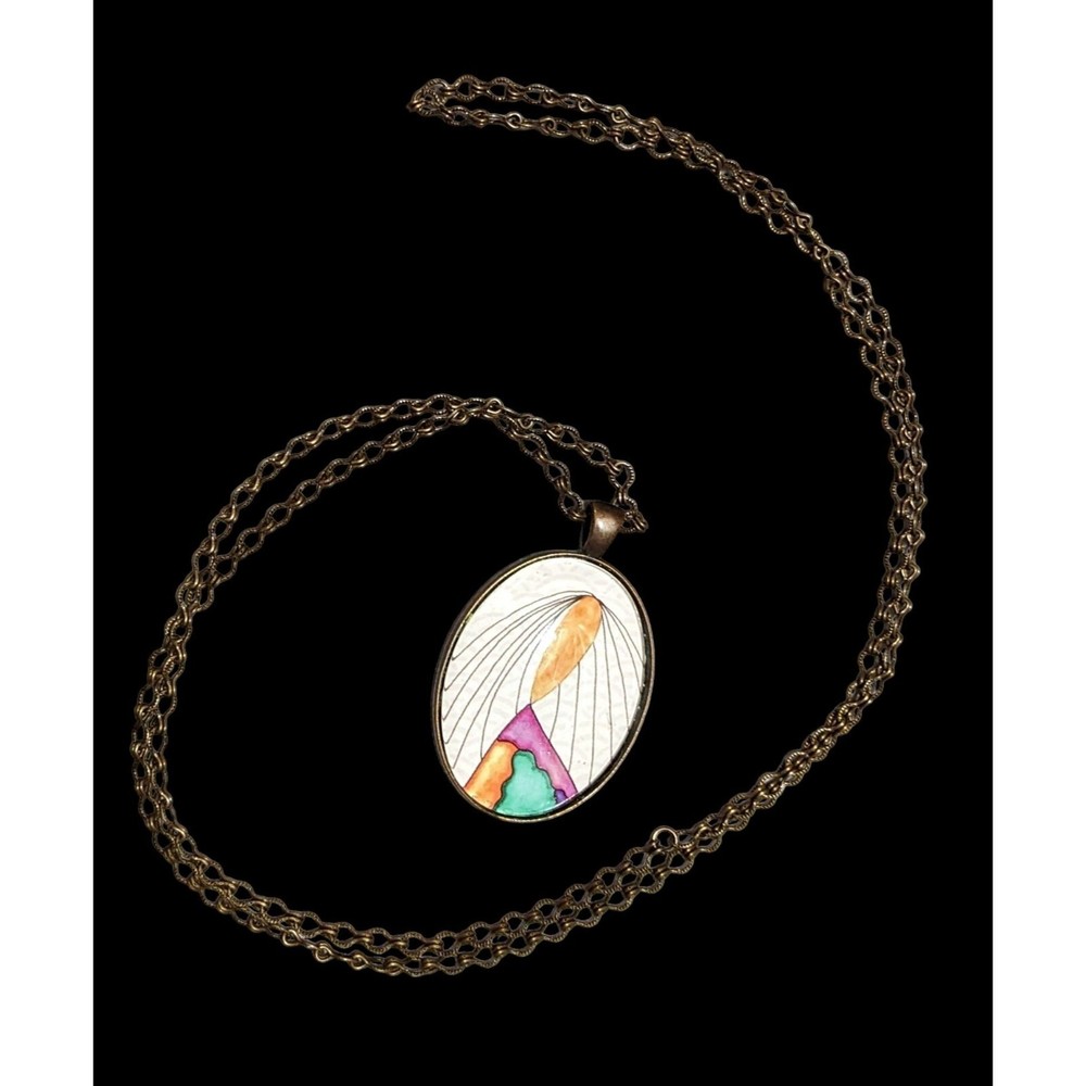 Abstract Art Print Oval Pendant Necklace-image