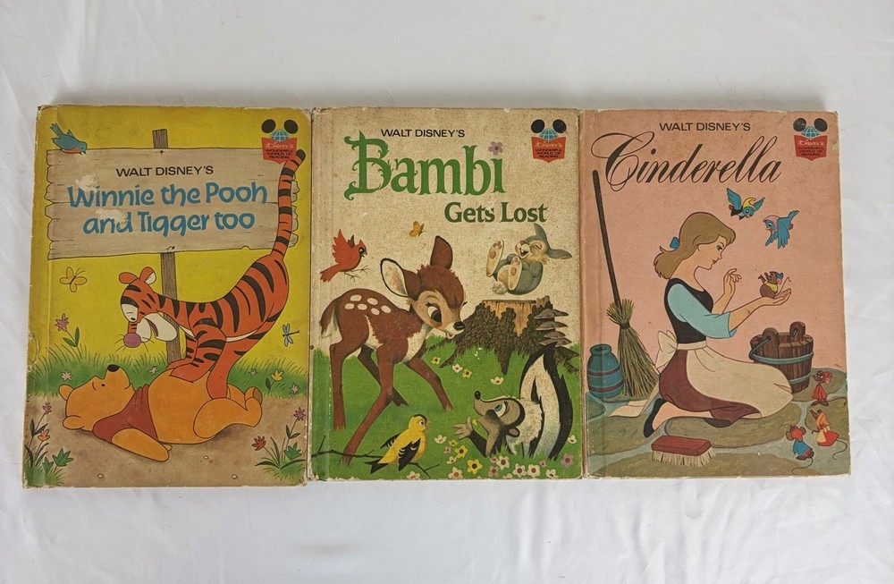 Lot of 3 Walt Disney Children's Books Cinderella Bambi Winnie The Pooh 1972 1974