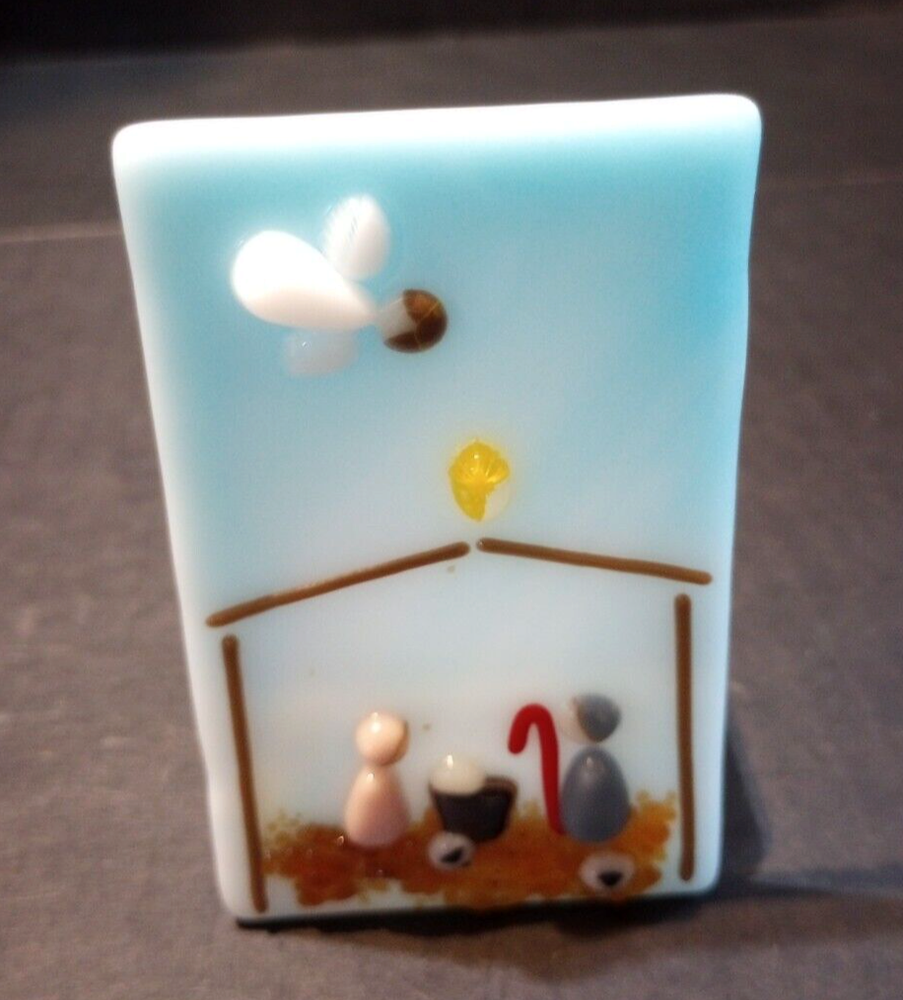Fused Glass Tea Light Holder Nativity Scene