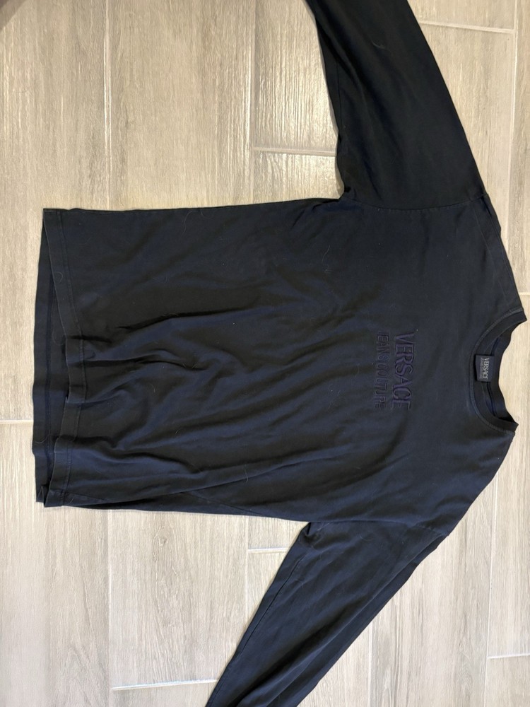 Versace Jeans Couture Black Cotton Knit Long Sleeve Logo Men's Crew Neck T-Shirt