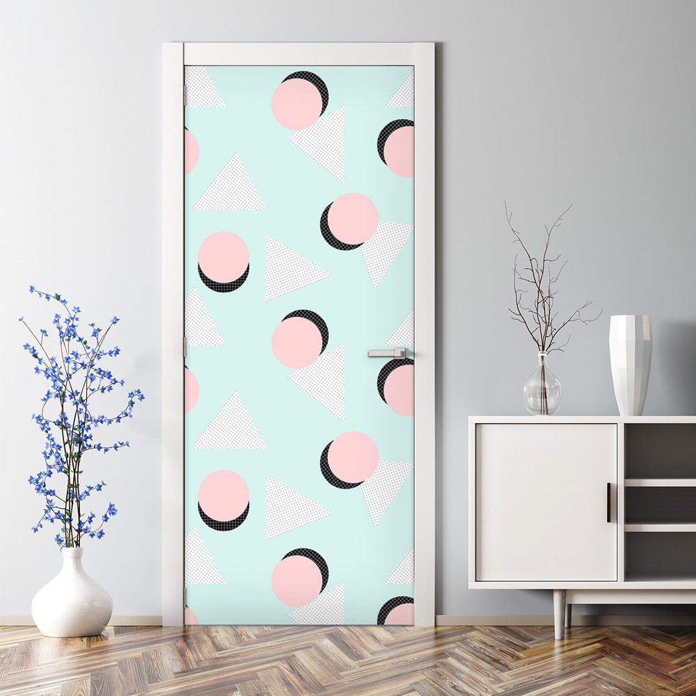 Retro geometric Bubble Free Door sticker pink and blue Decal Decor temporary