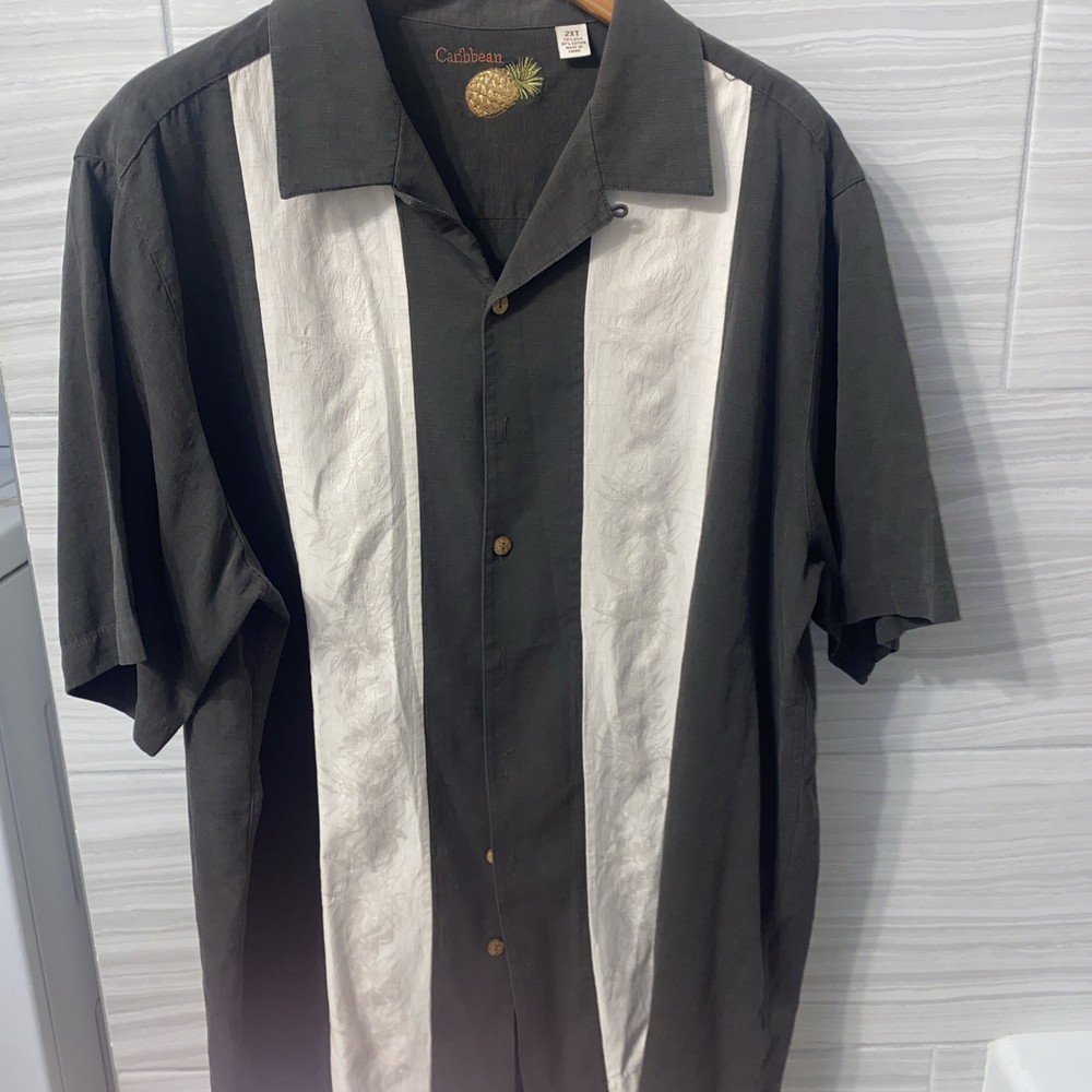 Caribbean Men's Short Sleeve Silk Blend Size XXL Hawaiian Shirt Green