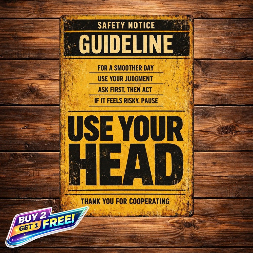 Health and Safety Common Sense Policy Funny Bar Metal Tin Sign 8x12